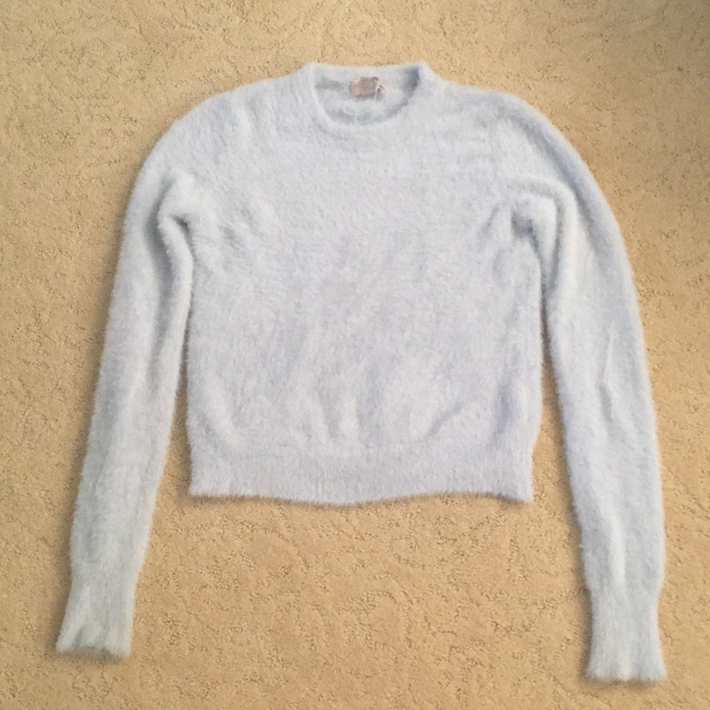 Blue fluffy semi cropped sweater